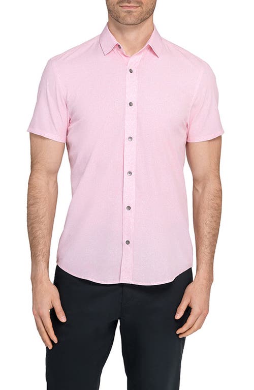 Wrk W.r.k Trim Fit Crosshatch Print Short Sleeve Performance Button-up Shirt