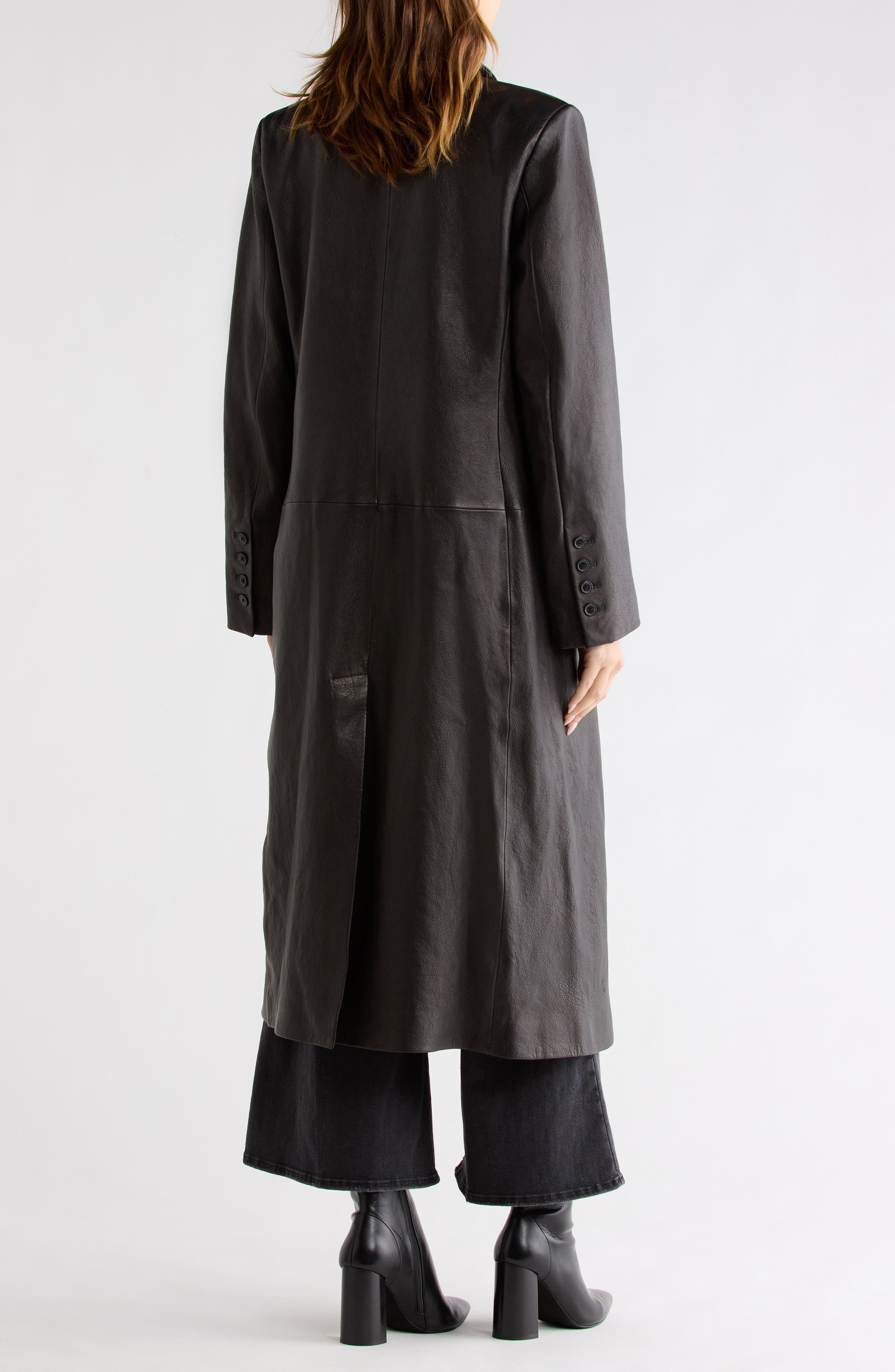 Tailored Double Breasted Leather Coat - image 2