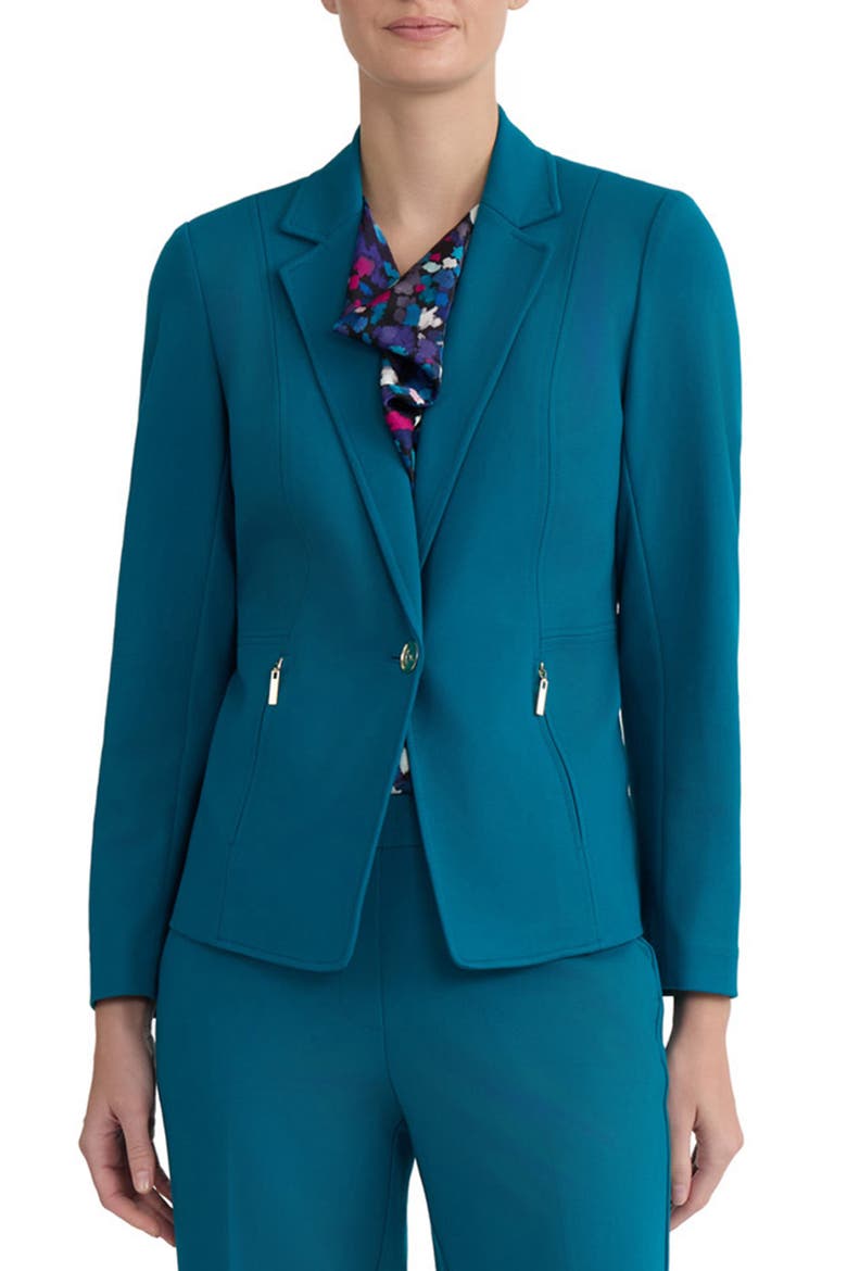 Notch Lapel Zip Pocket Blazer, Main, color, BOTTLE TEAL