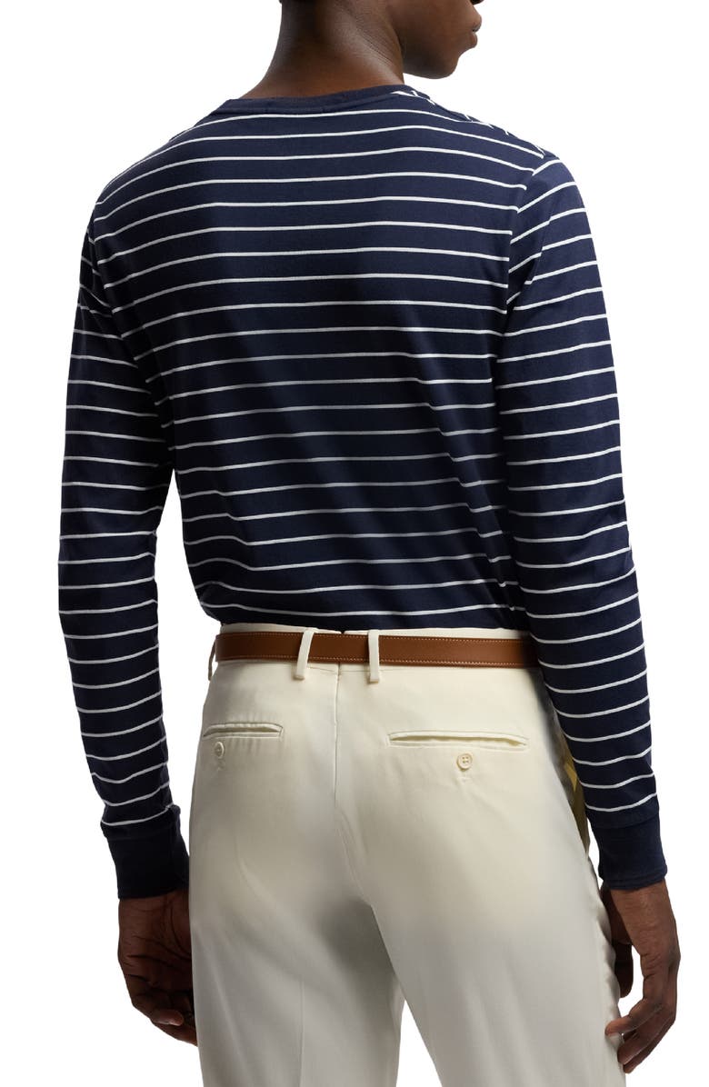 Ralph Lauren Purple Label Luxury Lisle Stripe Long Sleeve Cotton T-Shirt, Alternate, color, Classic Chairman Navy