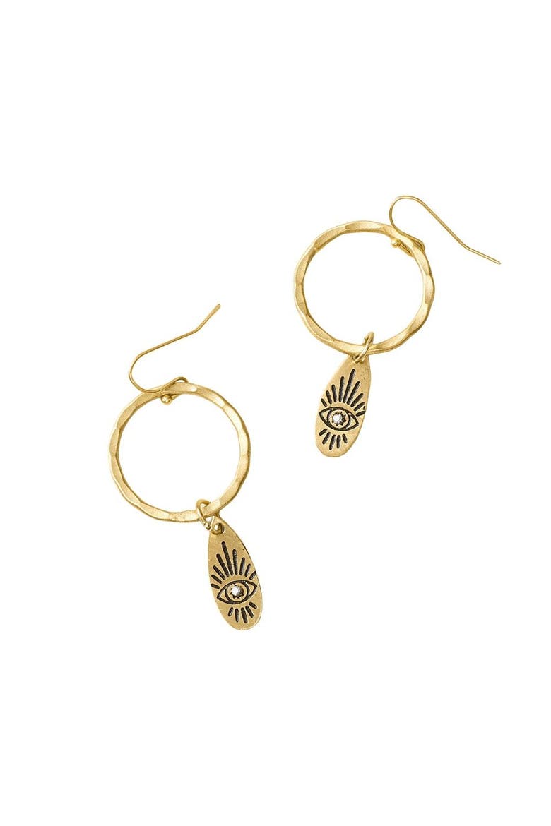 Ruchi Evil Eye Charm Hoop Earrings, Main, color, Gold