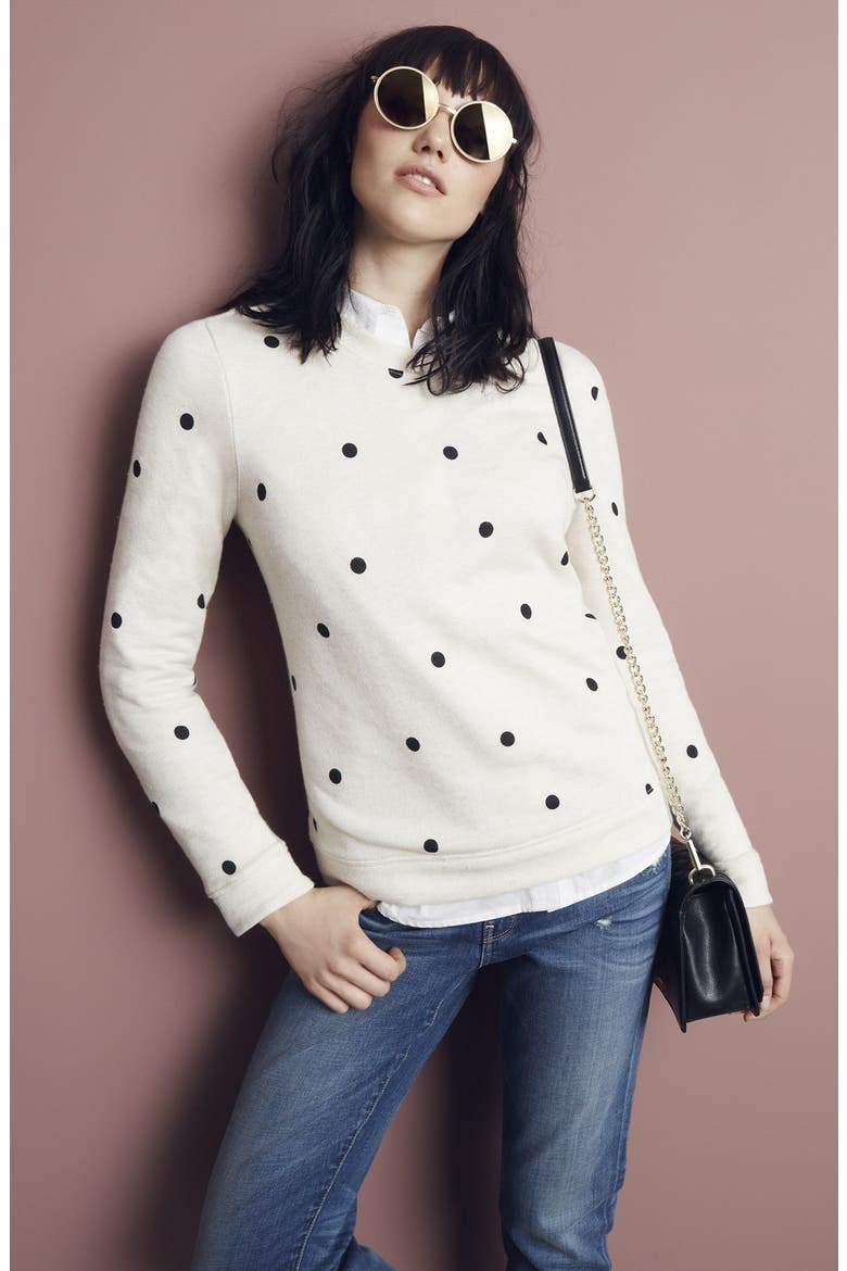 Polka Dot Sweatshirt, Alternate, color, OATMEAL HEATHER SNOW DOTS