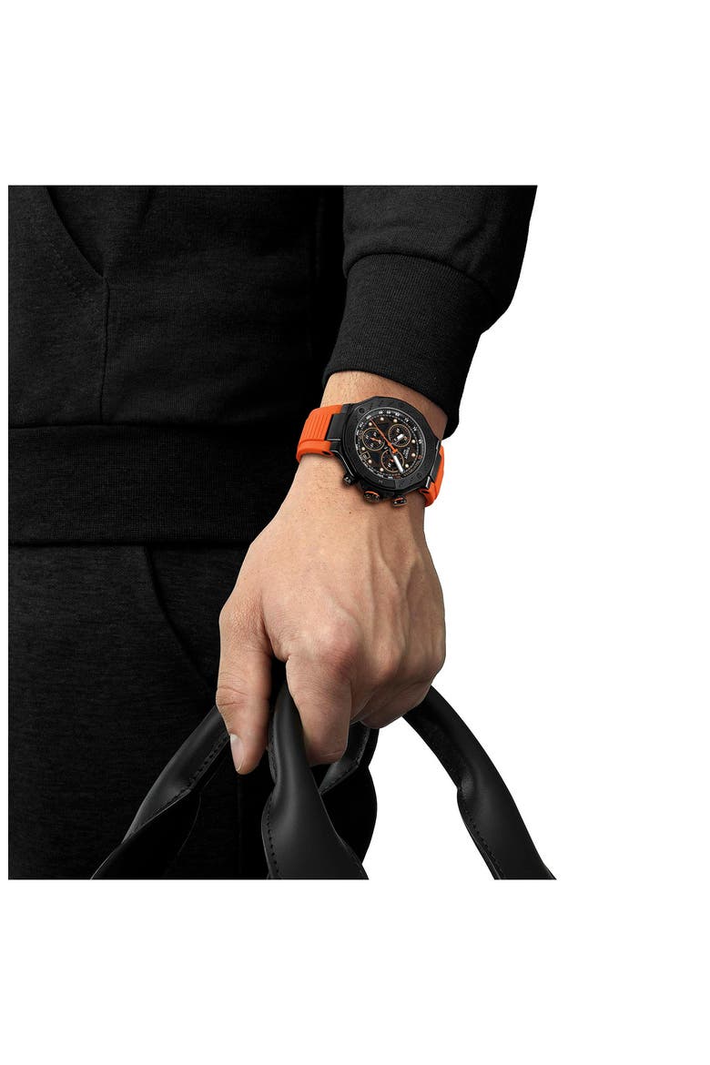 T-Race Chronograph Silicone Strap Watch, 45mm, Alternate, color, BLACK