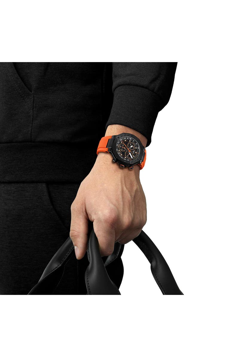 Tissot T-Race Chronograph Silicone Strap Watch, 45mm, Alternate, color, Black