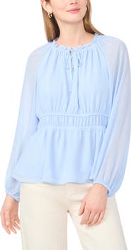 Vince Camuto Semi Sheer Long Sleeve Peplum Top