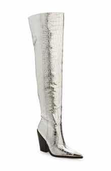 AZALEA WANG Grissel Croc Embossed Water Resistant Western Boot