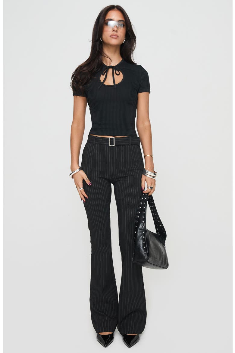 Pagano Pinstripe Cotton Blend Flare Leg Pants, Alternate, color, BLACK
