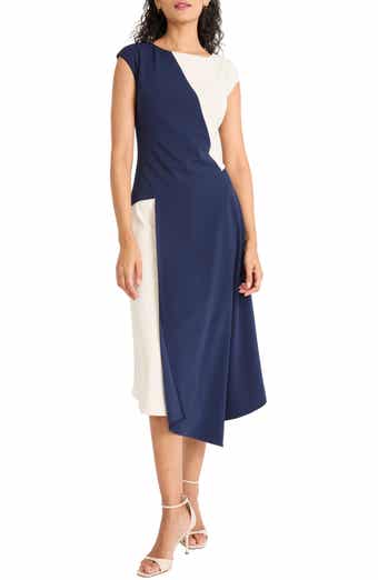 Maggy London Colorblock Cap Sleeve Asymmetric Hem Midi Dress