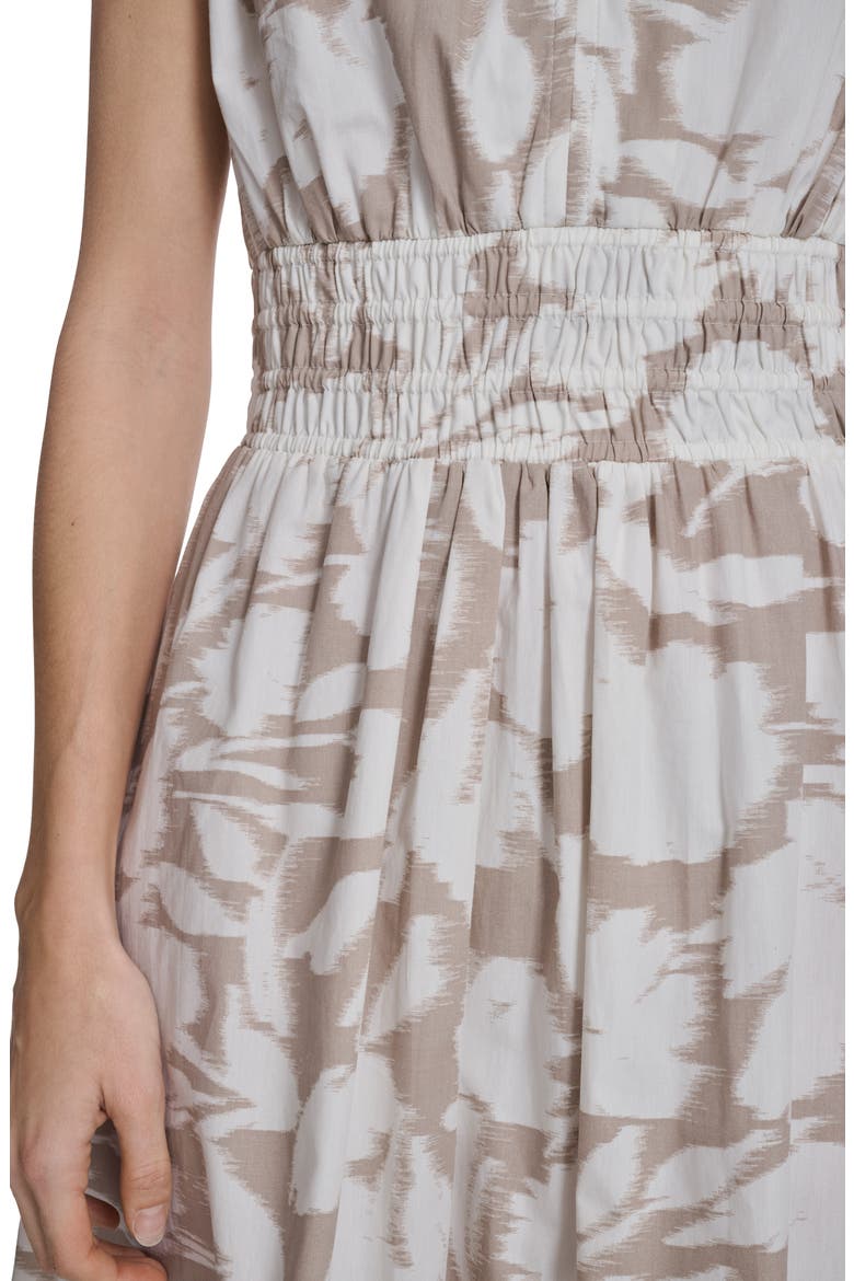 Smocked Fit and Flare Midi Dress, Alternate, color, KHAKI/ CREAM