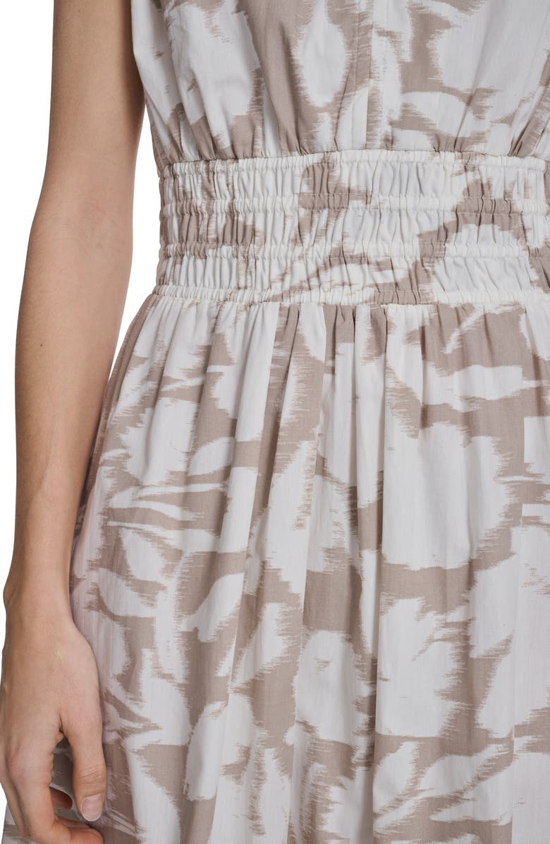 Calvin Klein Smocked Fit and Flare Midi Dress, Alternate, color, Khaki/ Cream