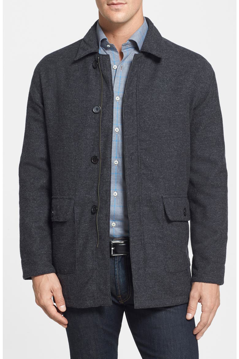 Classic Fit Reversible Leather & Lambswool Car Coat, Alternate, color, BLACK