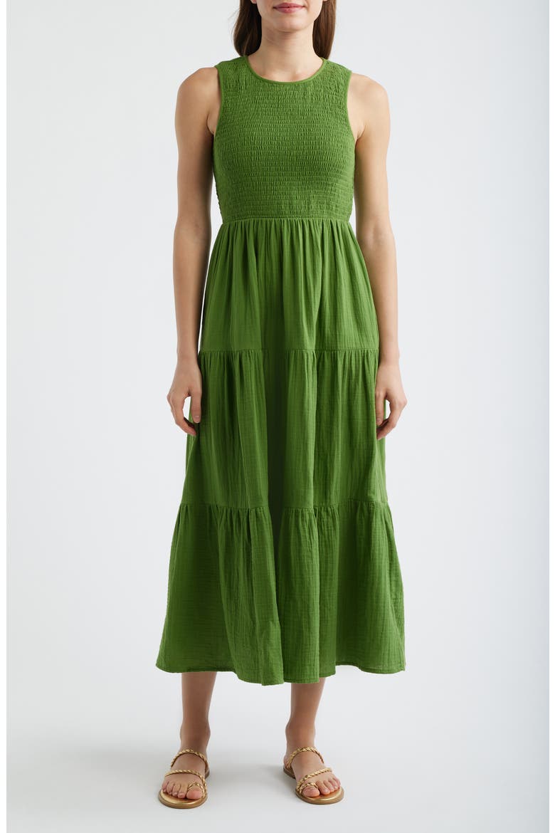 Charlie Smocked Sleeveless Maxi Dress, Main, color, GREEN