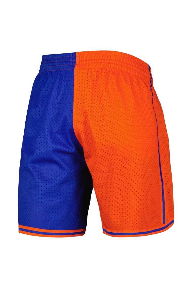 Men's Mitchell & Ness Blue/Orange New York Knicks Hardwood Classics 1996 Split Swingman Shorts, Alternate, color, Blue