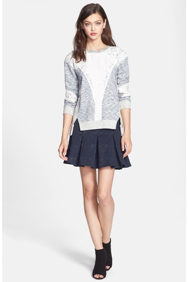 Lace Insert Sweatshirt, Alternate, color, MELANGE GREY