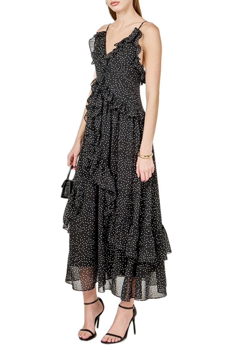 Dot Ruffle Sleeveless Maxi Dress, Alternate, color, BLACK