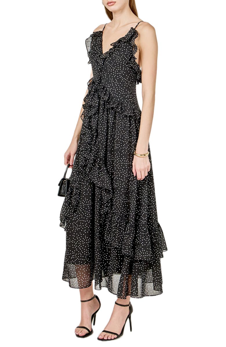 Endless Rose Dot Ruffle Sleeveless Maxi Dress, Alternate, color, 
