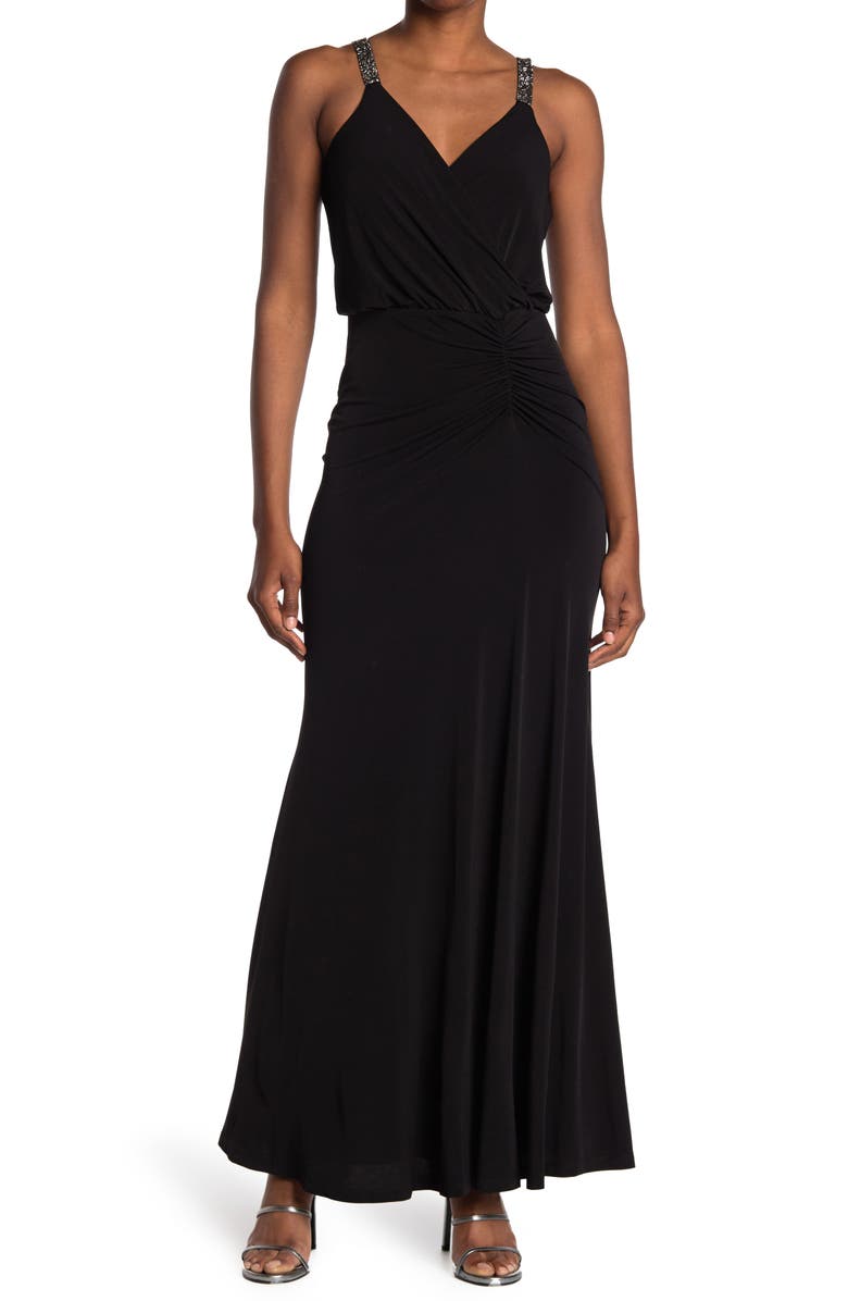 Calvin Klein Ruched Embellished Strap Gown, Main, color, 