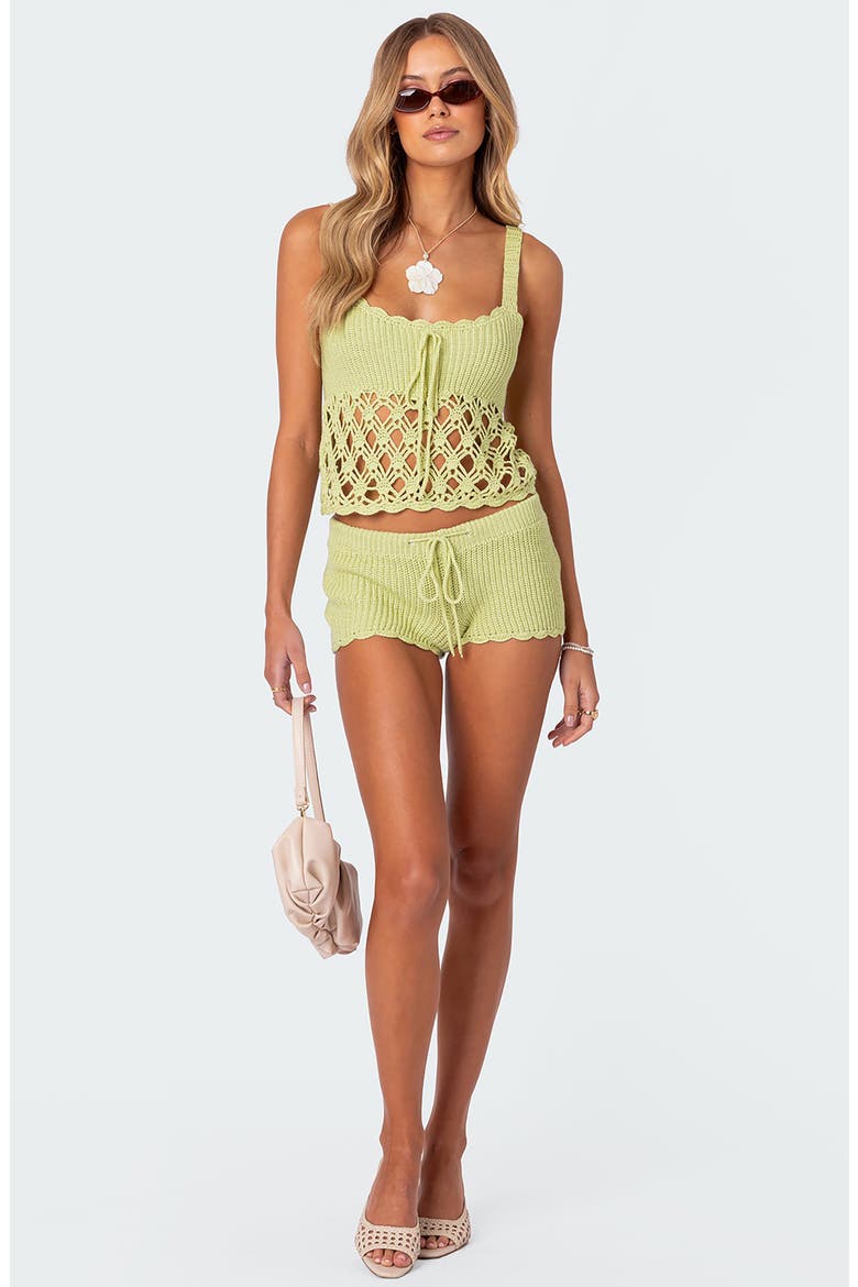 Danika Open Stitch Drawstring Shorts, Alternate, color, SAGE