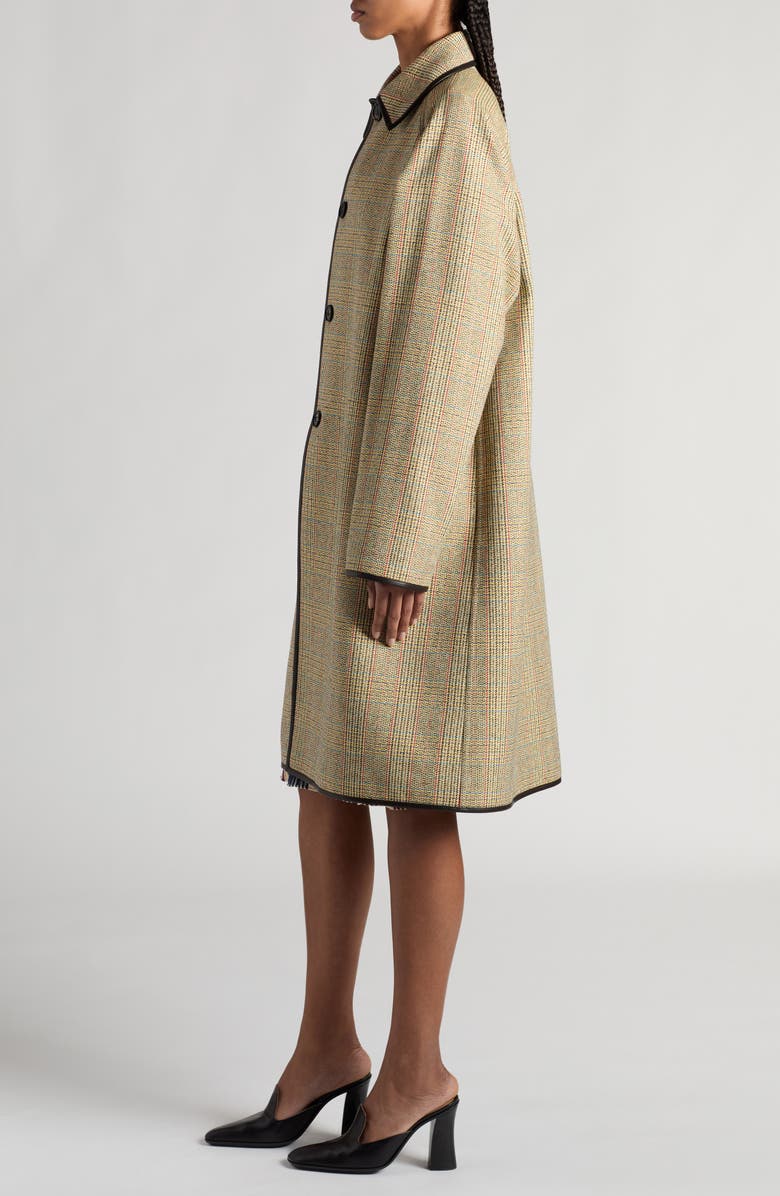 Bottega Veneta Distorted Prince of Wales Plaid Leather Trim Coat, Alternate, color, 