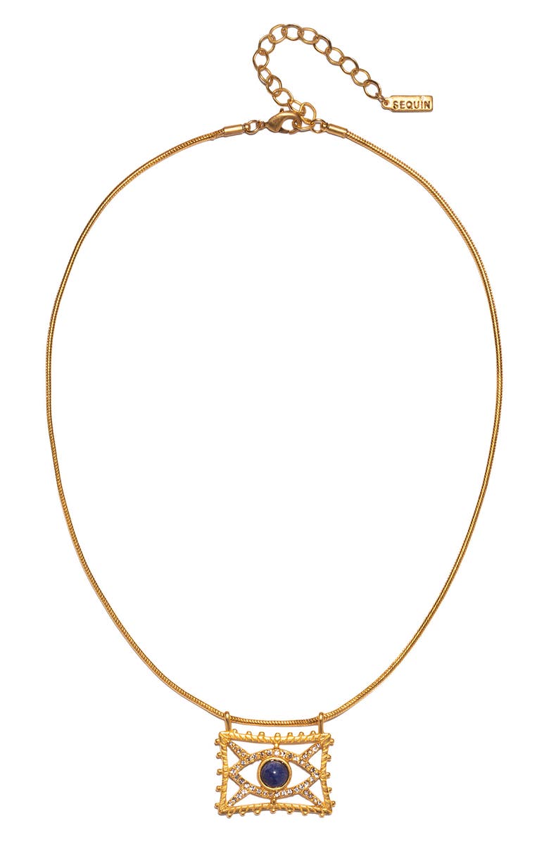 Sequin Nour Evil Eye Necklace, Main, color, Blue