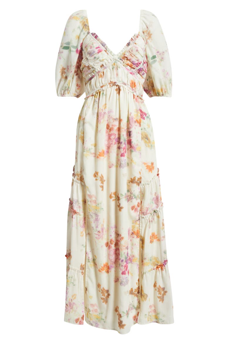 Madison Ruffle Puff Sleeve Maxi Dress, Alternate, color, IVORY MULTI FLORAL