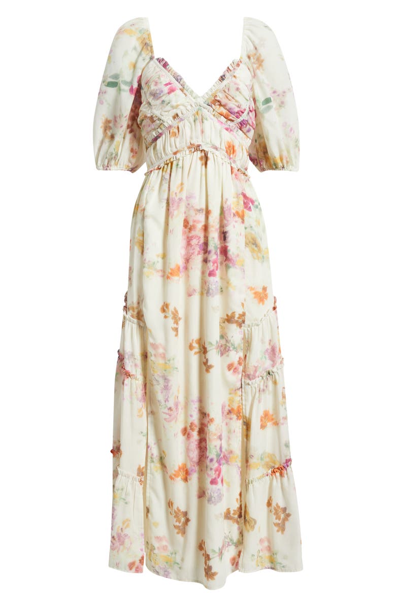Lulus Madison Ruffle Puff Sleeve Maxi Dress, Alternate, color, Ivory Multi Floral