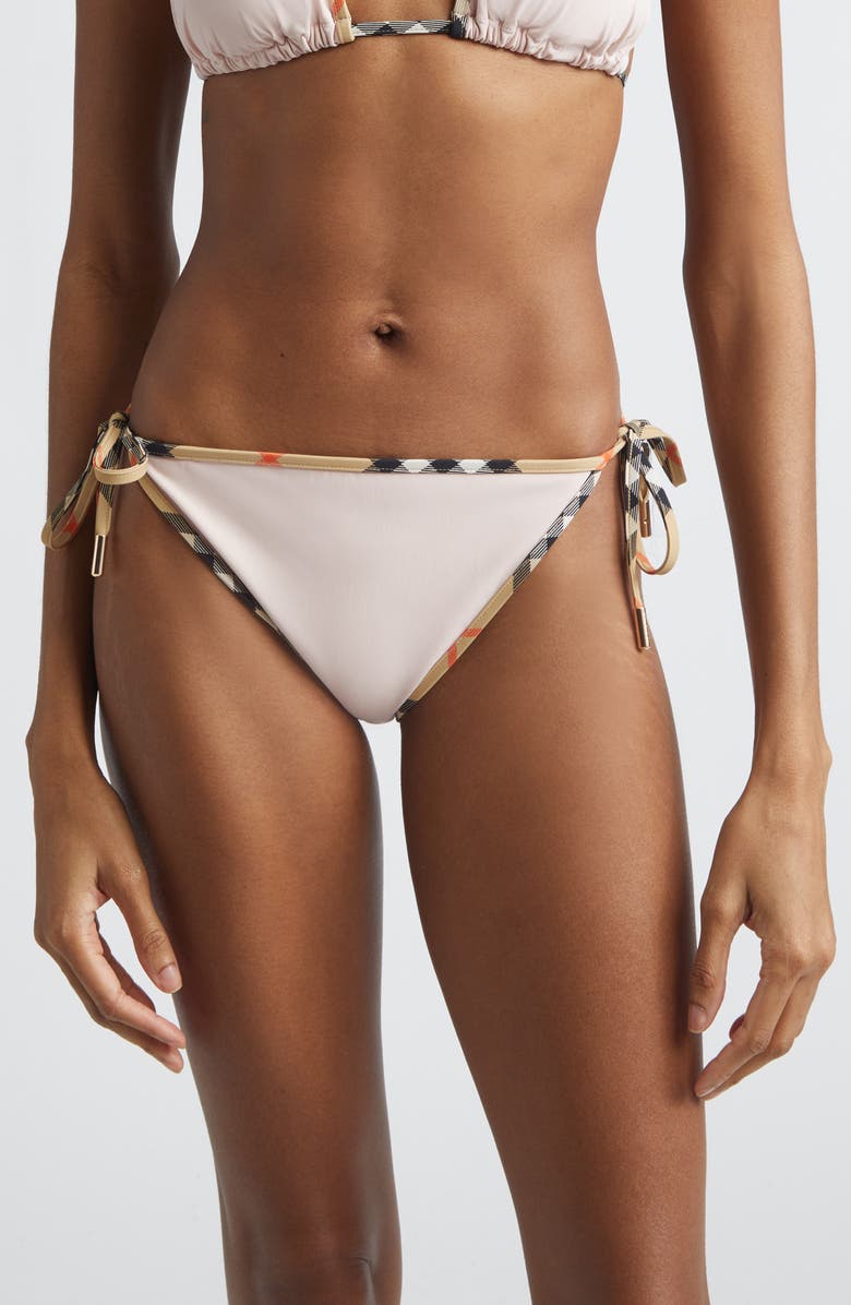 Burberry Mata Check Trim Sting Bikini Bottoms, Main, color, Bouquet