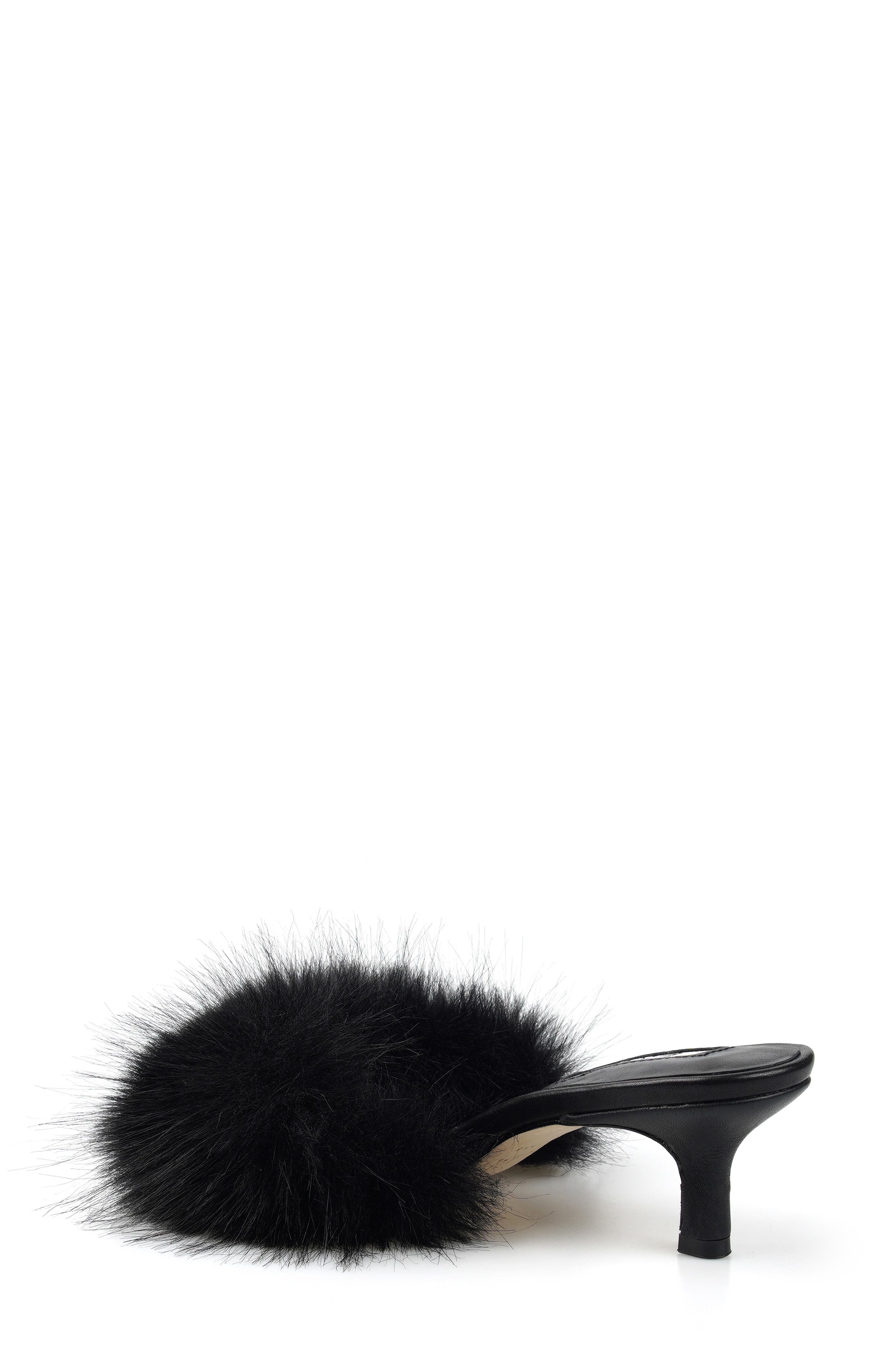 Faux Fur Kitten Heel Sandal, Alternate, color, BLACK