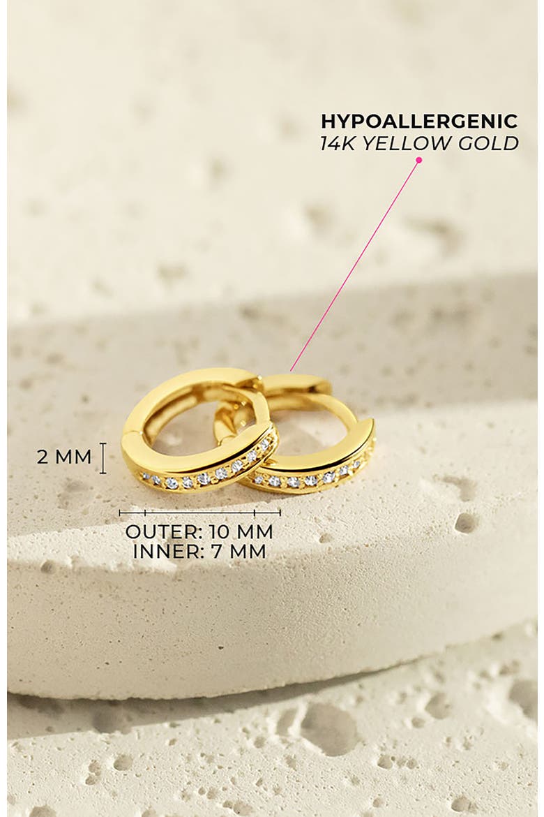 14k Clear Cubic Zirconia Huggie Hoops, Alternate, color, Gold