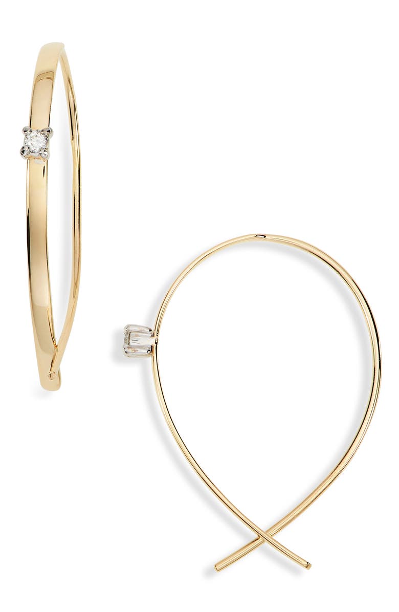 LANA Jewelry Solo Mini Upside Down Diamond Hoop Earrings, Main, color,