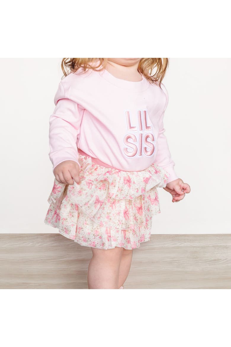 Lil Sis Embroidered Patch Long Sleeve Romper, Alternate, color, Ballet Pink