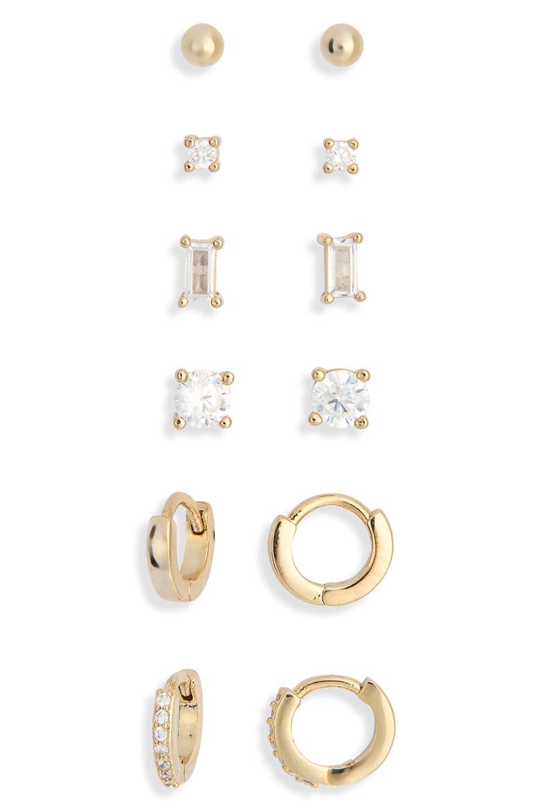 6-Pack Mixed Stud & Hoop Earrings, Main, color, CLEAR- GOLD