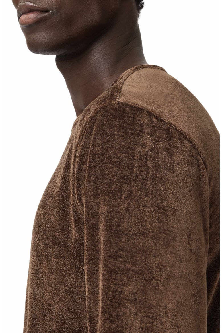Sandro Long Sleeve Velvet Top, Alternate, color, DARK BROWN