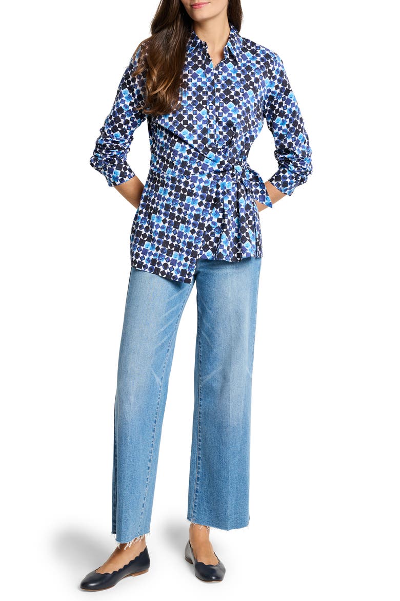 Baubles Side Tie Stretch Cotton Shirt, Alternate, color, BLUE MULTI