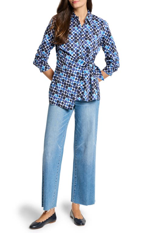 Nic + Zoe Nic+zoe Baubles Side Tie Stretch Cotton Shirt In Blue Multi