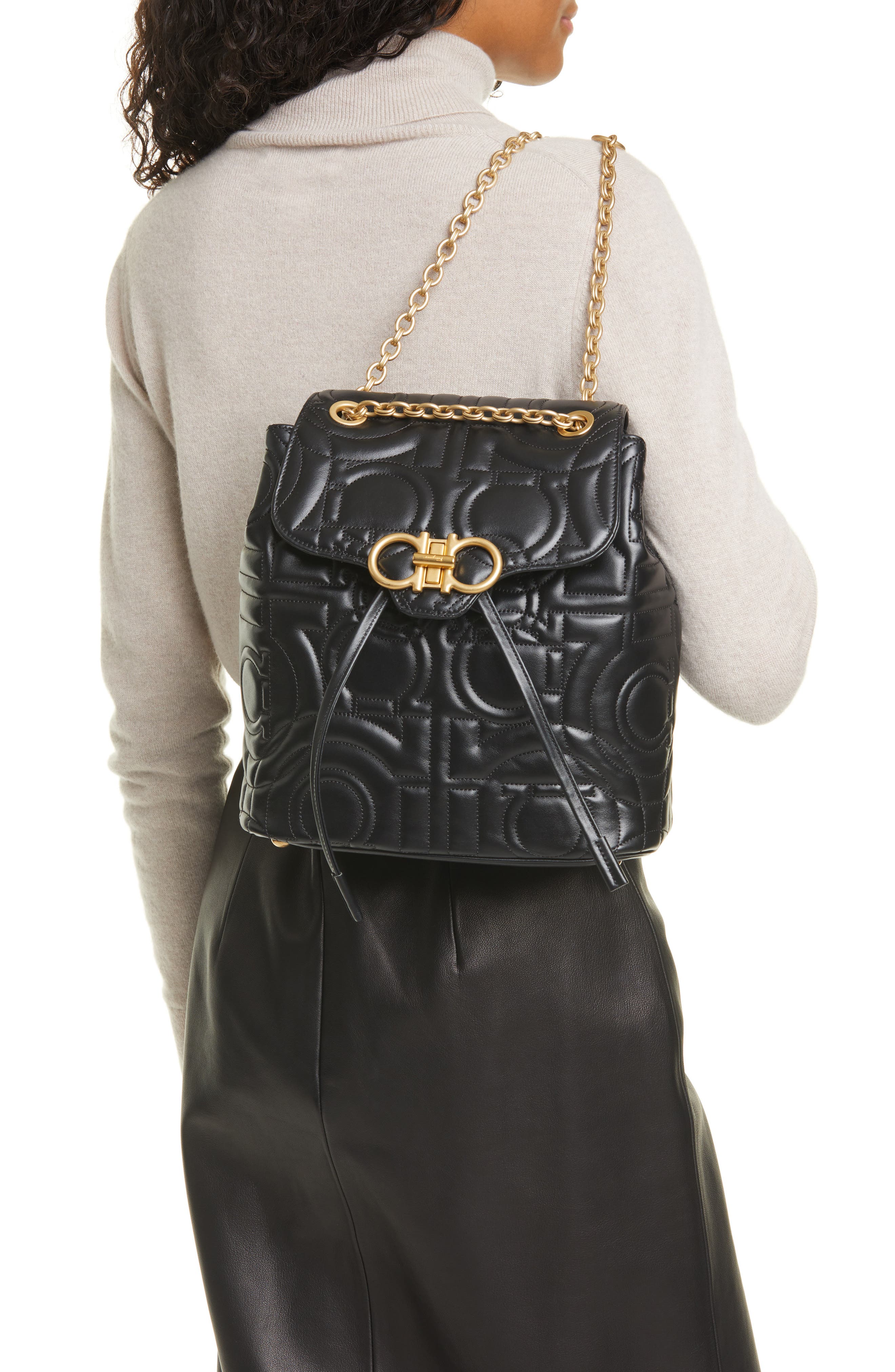 FERRAGAMO Salvatore Ferragamo Quilted Gancio Leather Backpack, Alternate, color, 