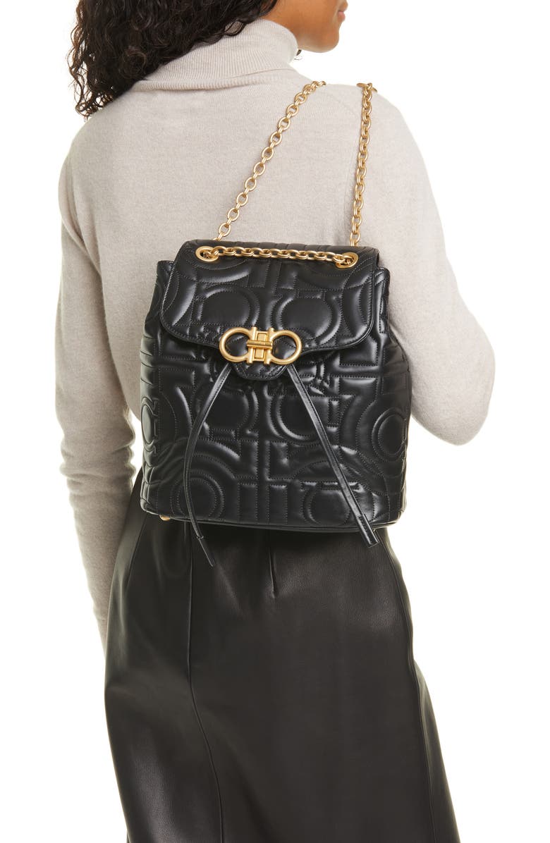 FERRAGAMO Salvatore Ferragamo Quilted Gancio Leather Backpack, Alternate, color,