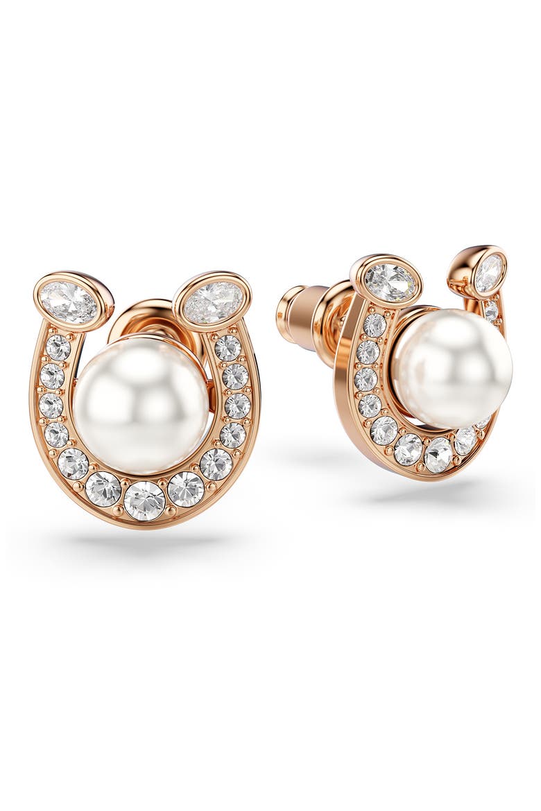 Symbolica Swarovski Faux Pearl Horseshoe Stud Earrings, Alternate, color, ROSE GOLD/ WHITE