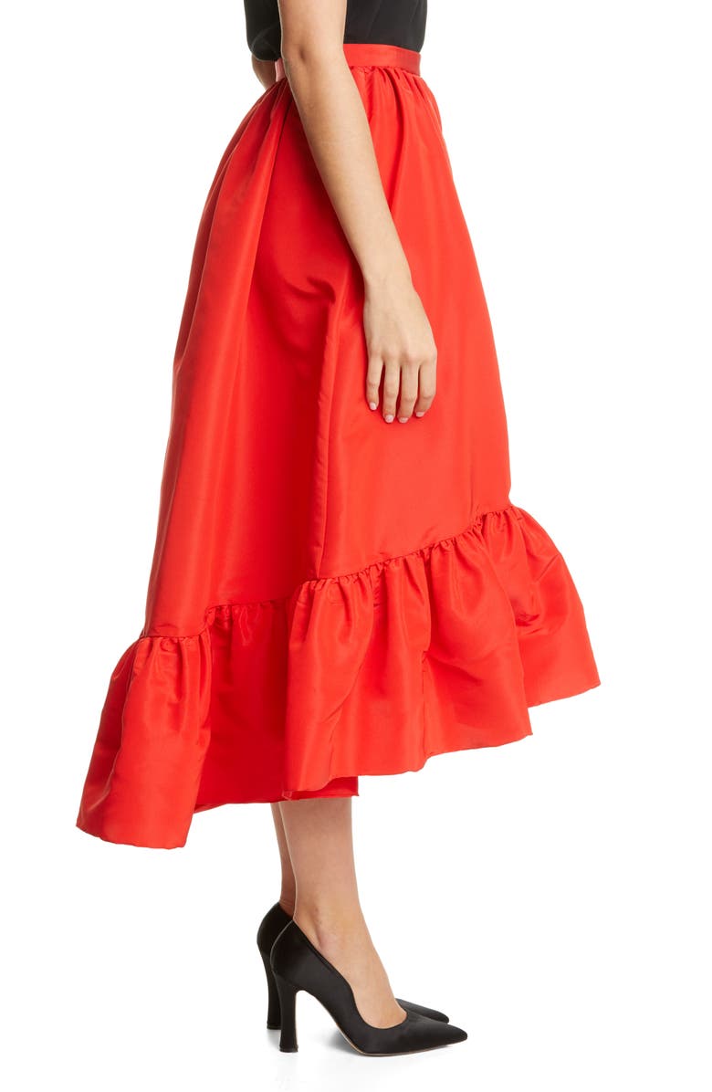 Adam Lippes Ruffle Hem Silk Faille Midi Skirt, Alternate, color,