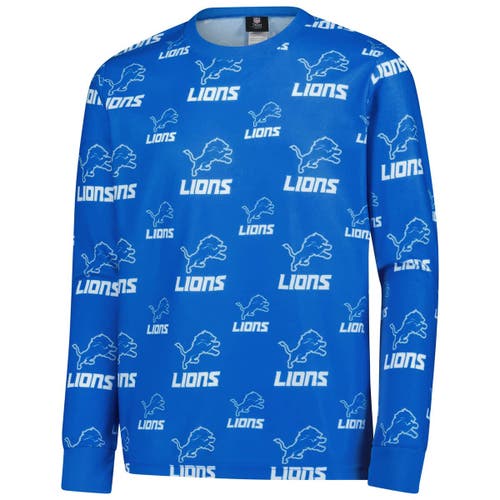 Outerstuff Youth Blue Detroit Lions All-over-print Long Sleeve T-shirt And Pants Sleep Set In Blue