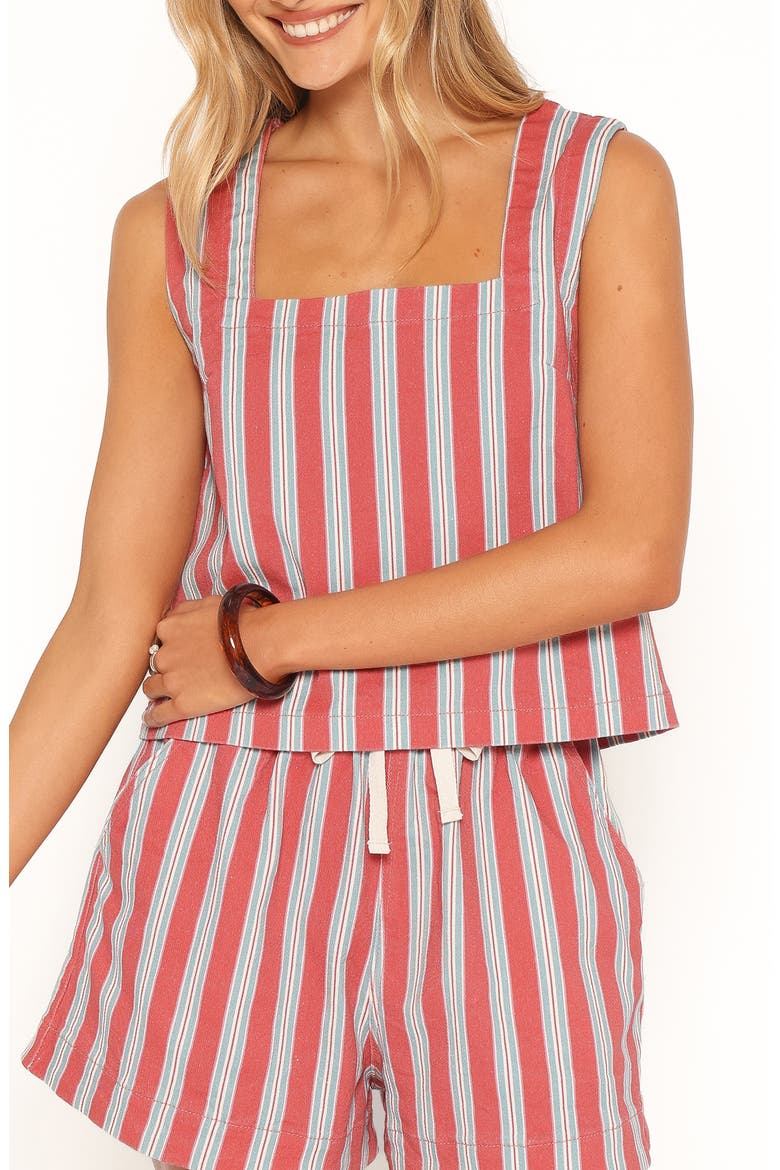 Marinda Striped Square Neck Cotton Top, Main, color, RED STRIPE