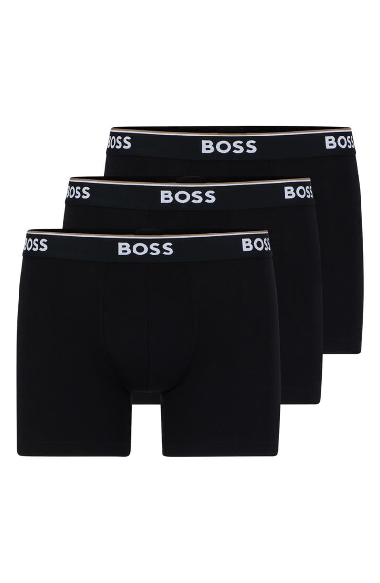 BOSS 3-Pack Power Stretch Cotton Boxer Briefs, Alternate, color, Black