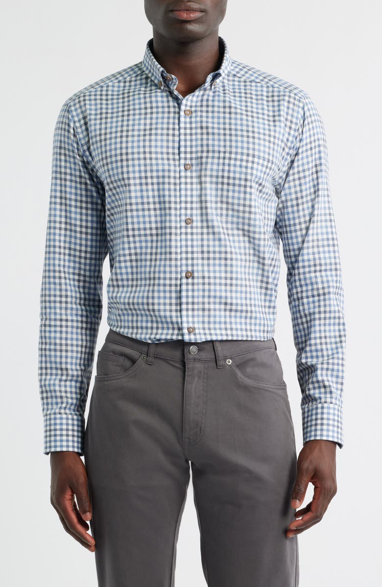Johnston & Murphy Check Heathered Cotton Button-Up Shirt, Main, color, Blue/ Navy Tonal Check Shirt