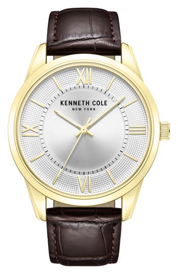 Kenneth Cole Classic Croc Embossed Leather Strap Watch, 44mm