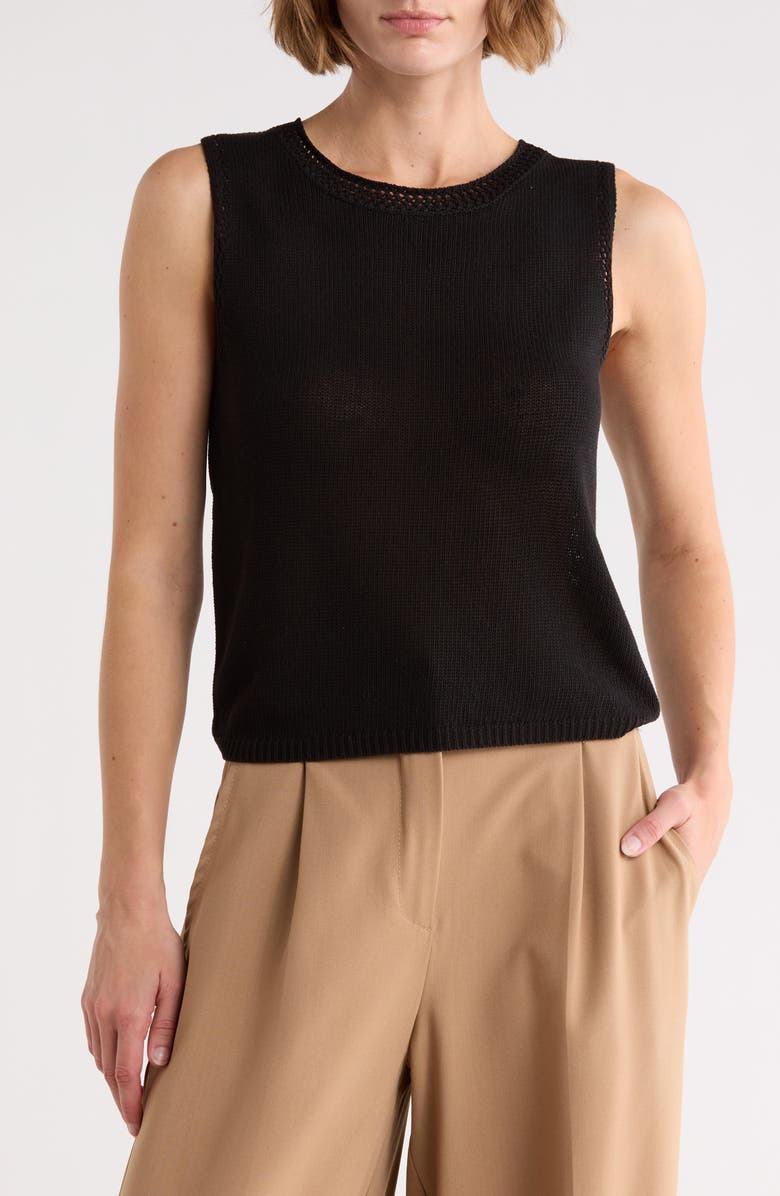 MAX STUDIO Pointelle Sweater Tank, Main, color, Black