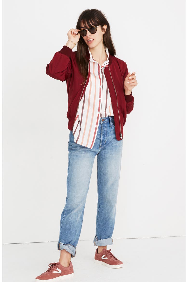 Side Zip Bomber Jacket, Alternate, color, DUSTY BURGUNDY