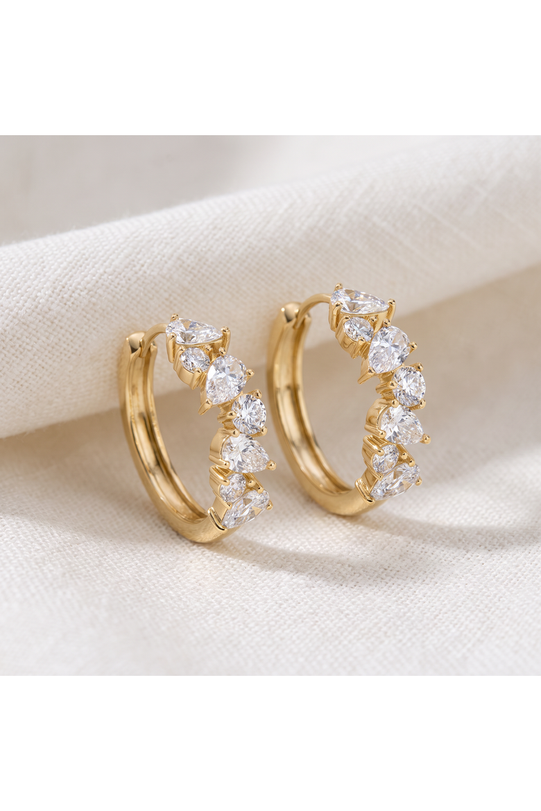 2Ct Pear & Round Ali Diamond Hoops 14k Gold 19mm Earrings Lab Grown, Alternate, color, 14k Yellow Gold