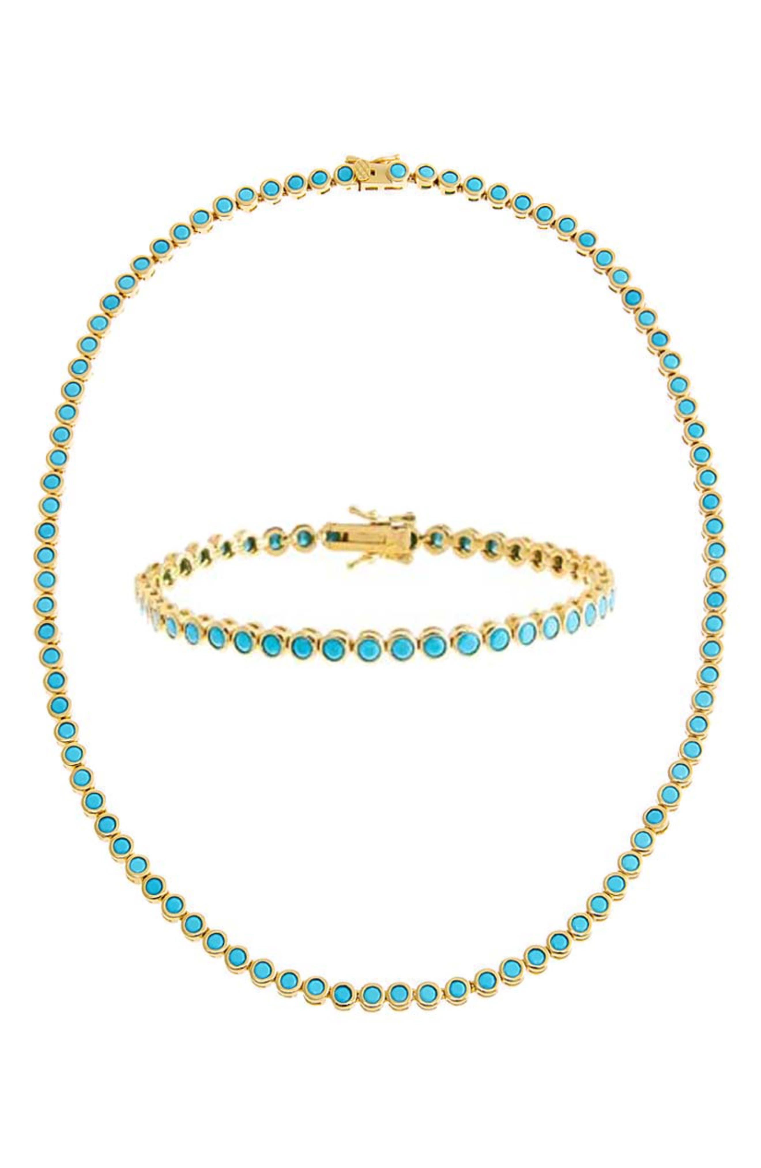 BY ADINA EDEN Turquoise Tennis Necklace & Bracelet Set
