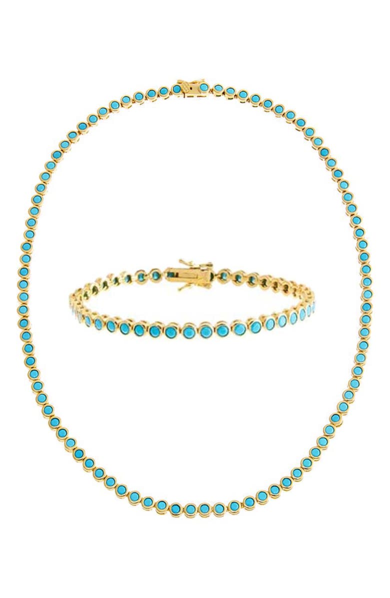BY ADINA EDEN Turquoise Tennis Necklace & Bracelet Set, Main, color, Turquoise