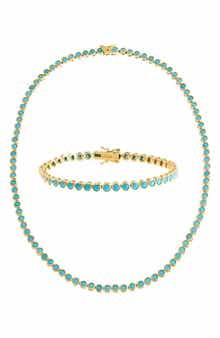 BY ADINA EDEN Turquoise Tennis Necklace & Bracelet Set